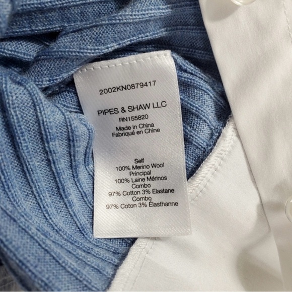 Veronica Beard Lydia Mixed Media V-Neck Pullover in Blue - Picture 8 of 9